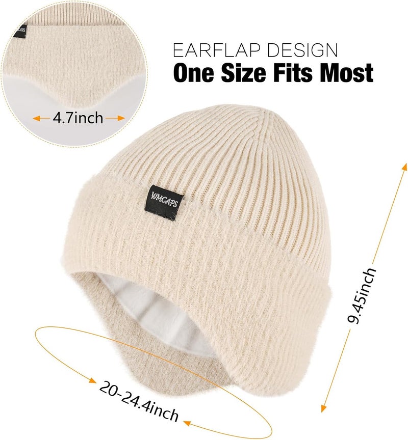 Wmcaps Winter Fleece Line Beanie with Earflap for Men Women, Outdoor Warm Thermal Knitted Hat Stocking Caps - Image 2